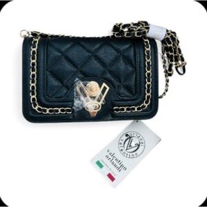 SOLD Valentino Orlandi Black Quilted Crossbody Bag With Gold Chain Strap